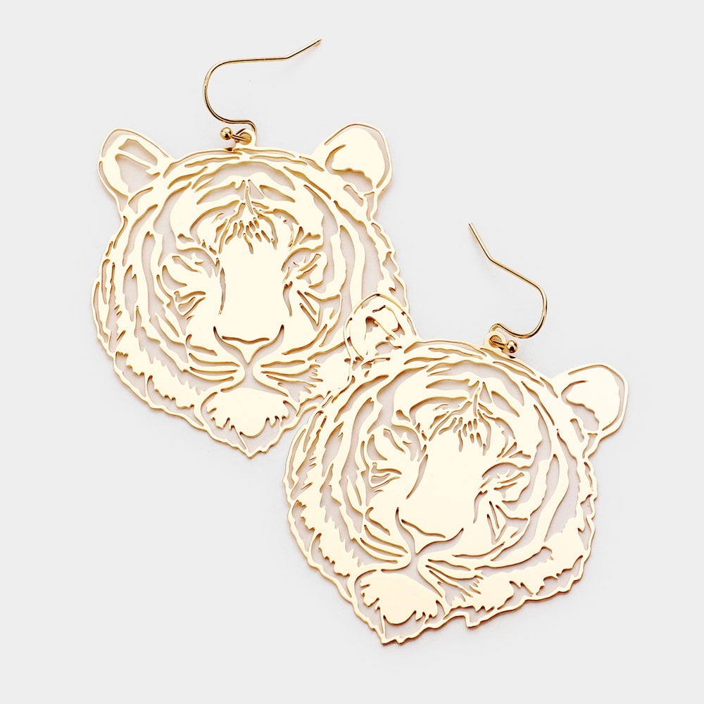 Lana Bean Jewels Gold Tiger Face Cutout Dangle Earrings